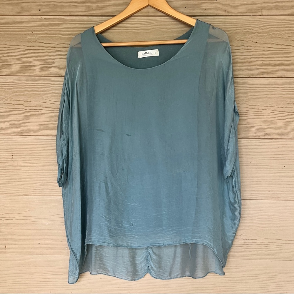 Mahina Women's Blouse Baby Blue Light Powder Blue Shirt Silky Top